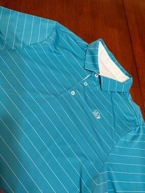 GOOD GOOD Golf Men's Large Stretch Short Sleeve Polo Teal Striped Performance